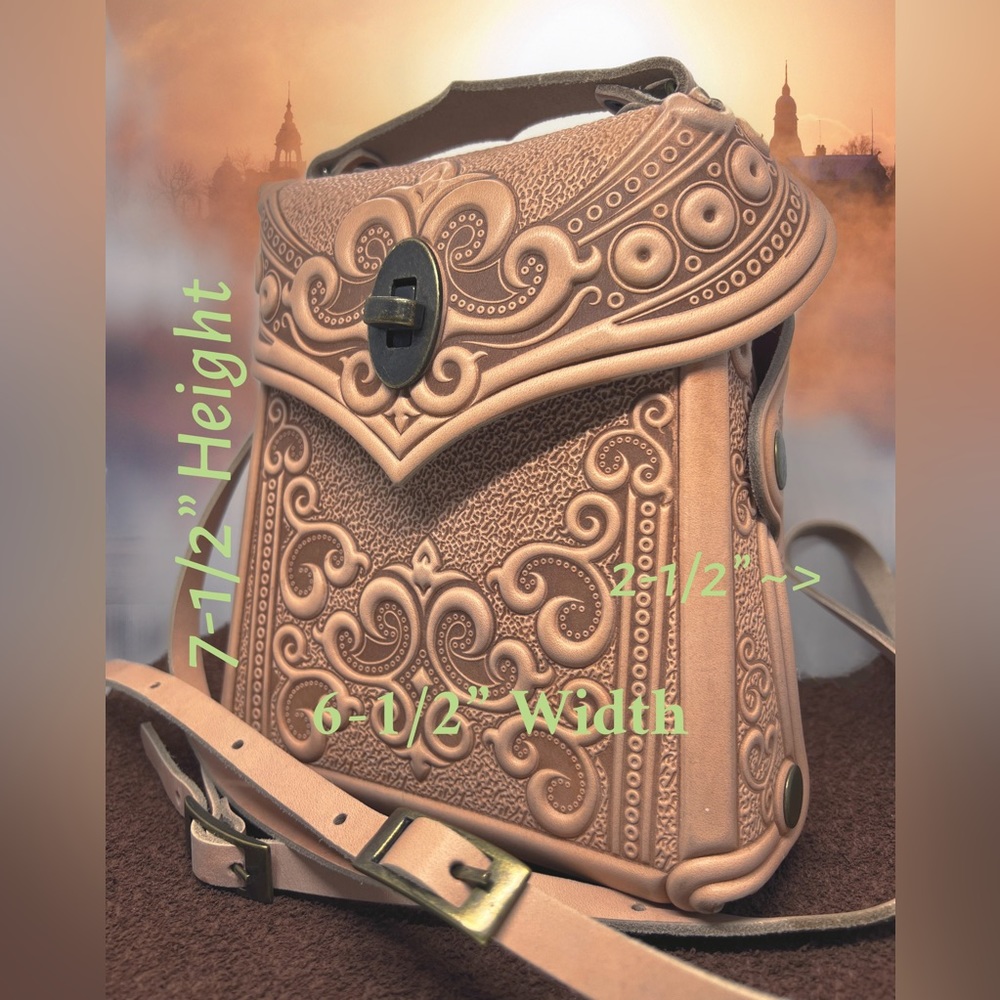 Hand Tooled Thick Leather Backpack/Crossbody Hand… - image 7